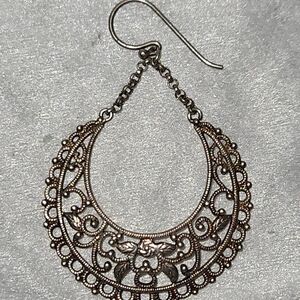 Vintage SINGLE Sterling Silver Filigree Hoop Earring